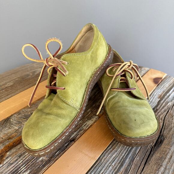 Womens vintage Born green leather sneaker - leather laces - W7808 - size 8.5 - Picture 2 of 11